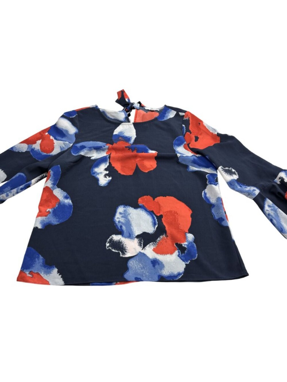 Floral Print Long-Sleeve Blouse With Tie Back & Flared Cuffs By Halston Womens M - Picture 4 of 9
